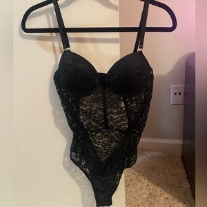 Black lace cut-out bodysuit